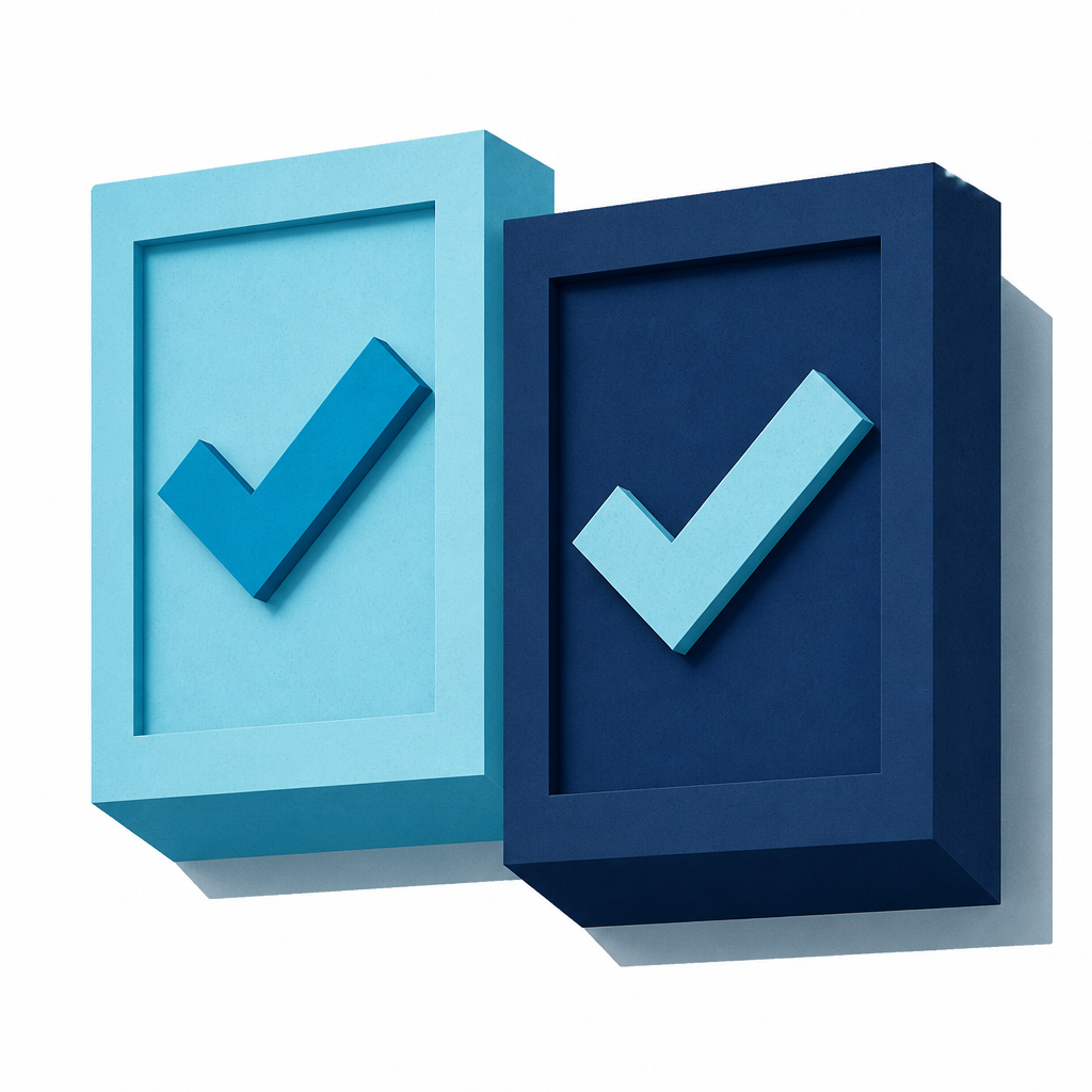 Ilustración de comparación con paneles y marcas de verificación