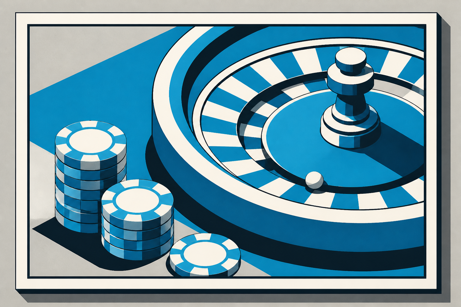 Ilustración geométrica de ruleta y fichas en estilo gráfico